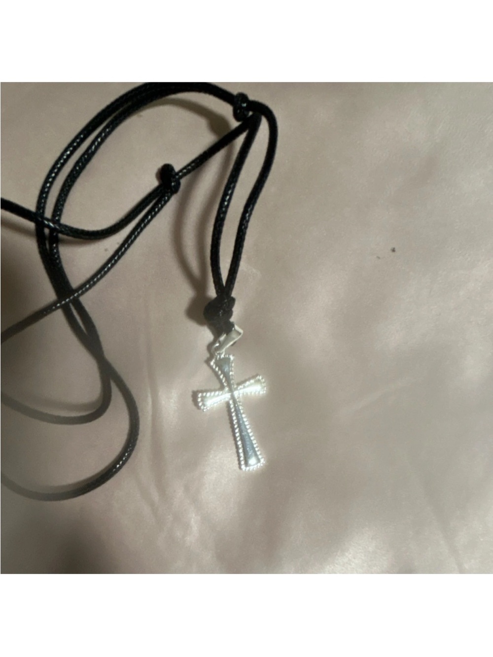 Silver Cross Pendant on Black Cord Necklace
